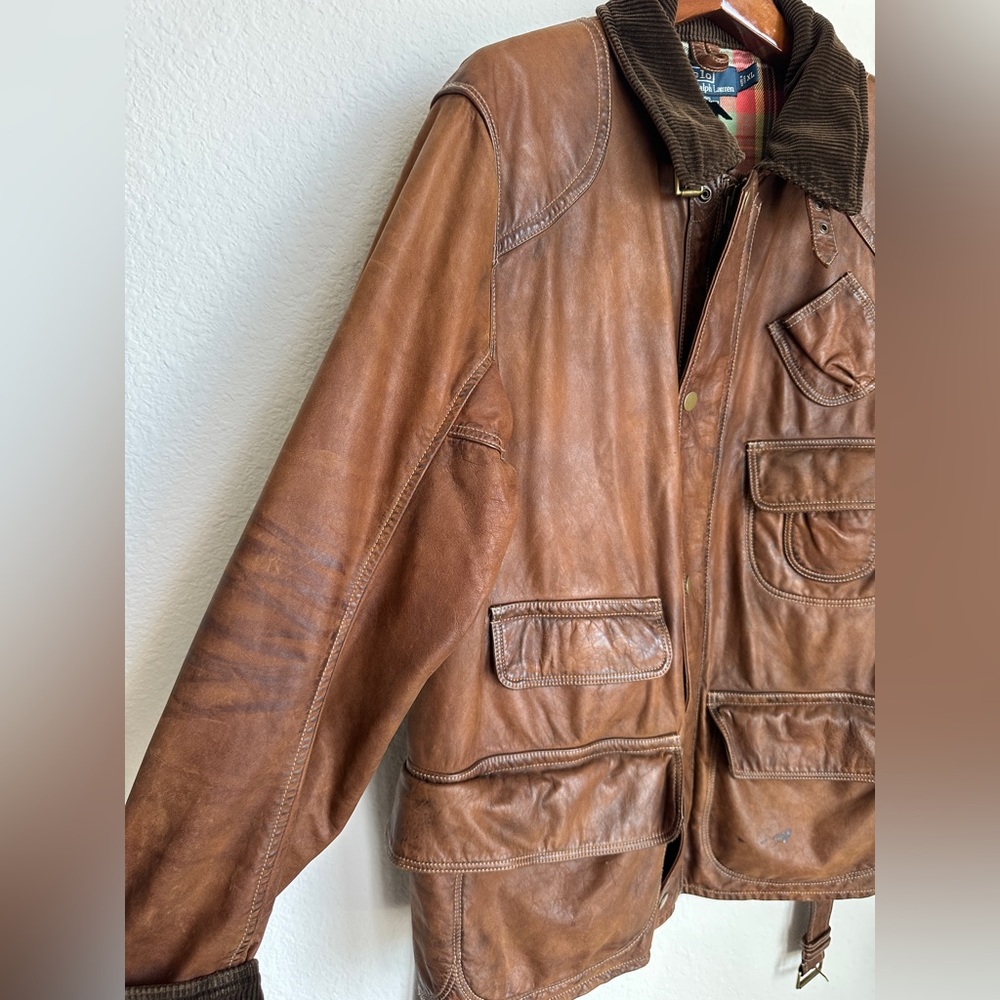 RARE Vintage Polo Ralph Lauren Brown Leather Jacket Biker Chore jacket hybrid XL - Picture 5 of 17